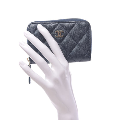 Chanel Metallic Caviar Quilted Zip Coin Purse Dark Blue 2 of 8
