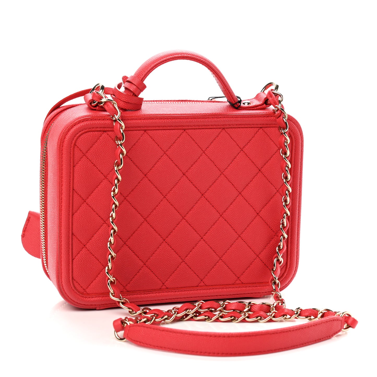 Caviar Quilted Medium CC Filigree Vanity Case Red