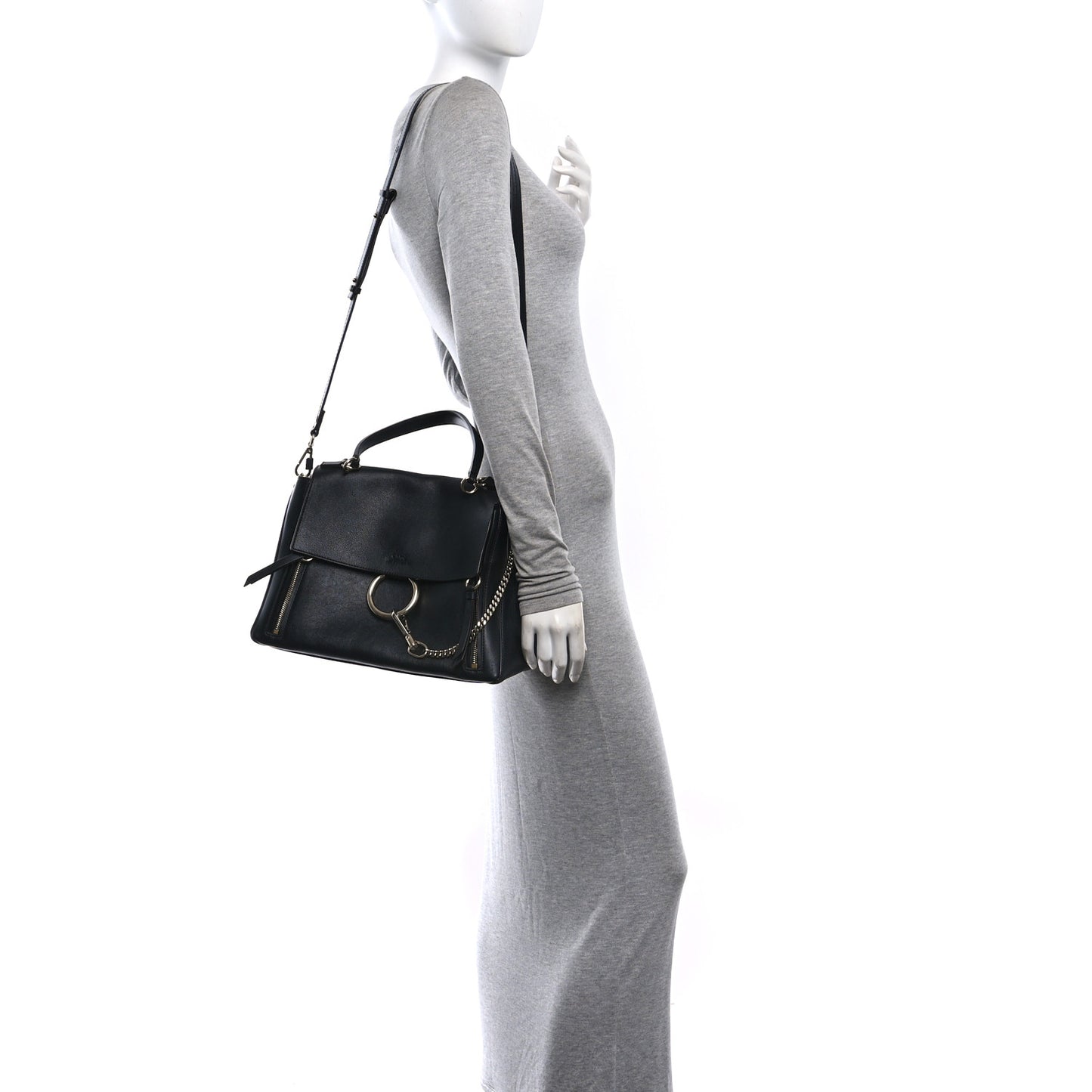 Calfskin Medium Faye Day Shoulder Bag Black