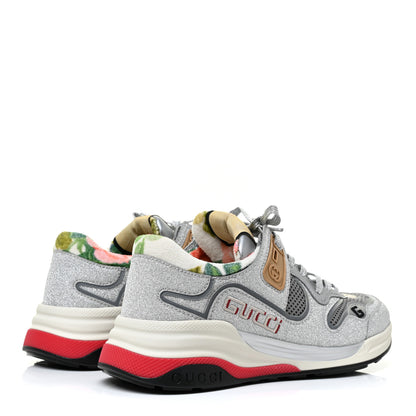 Gucci Metallic Calfskin Glitter Mesh Womens Ultrapace Sneakers 35 Silver Light Grey Mystic White 4 of 10