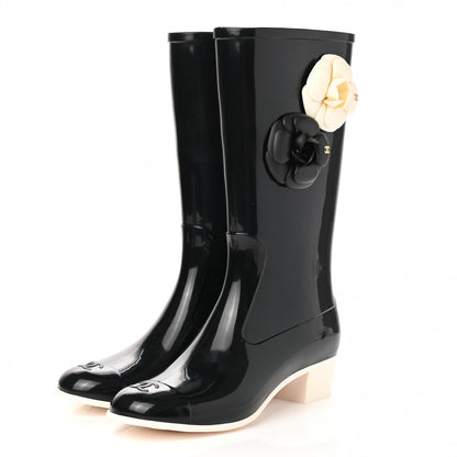 Chanel Rubber Camellia Rain Boots 38 Black 3 of 8