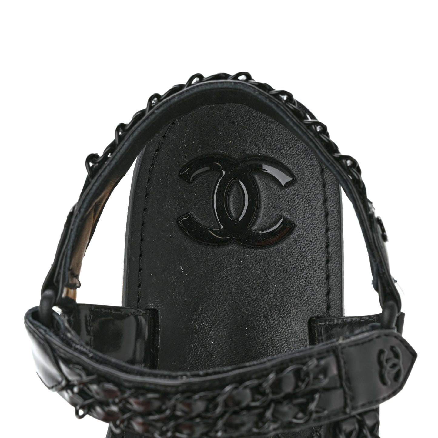 Laminated Goatskin Chain Sandals 39 Black