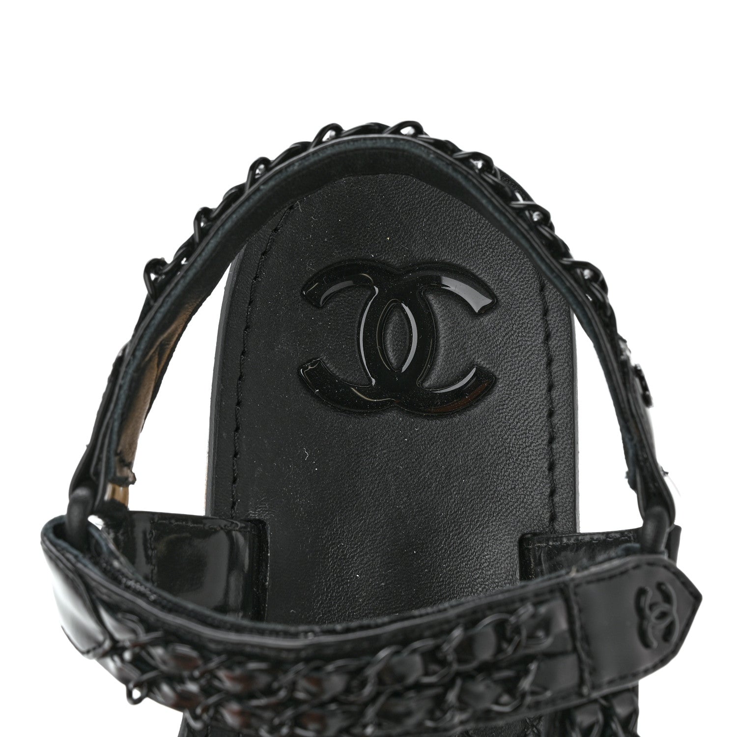 Chanel Laminated Goatskin Chain Sandals 39 Black 7 of 9