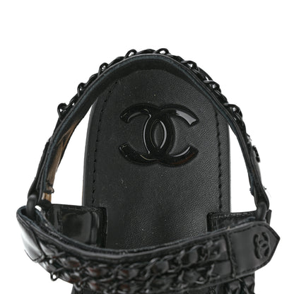 Chanel Laminated Goatskin Chain Sandals 39 Black 7 of 9