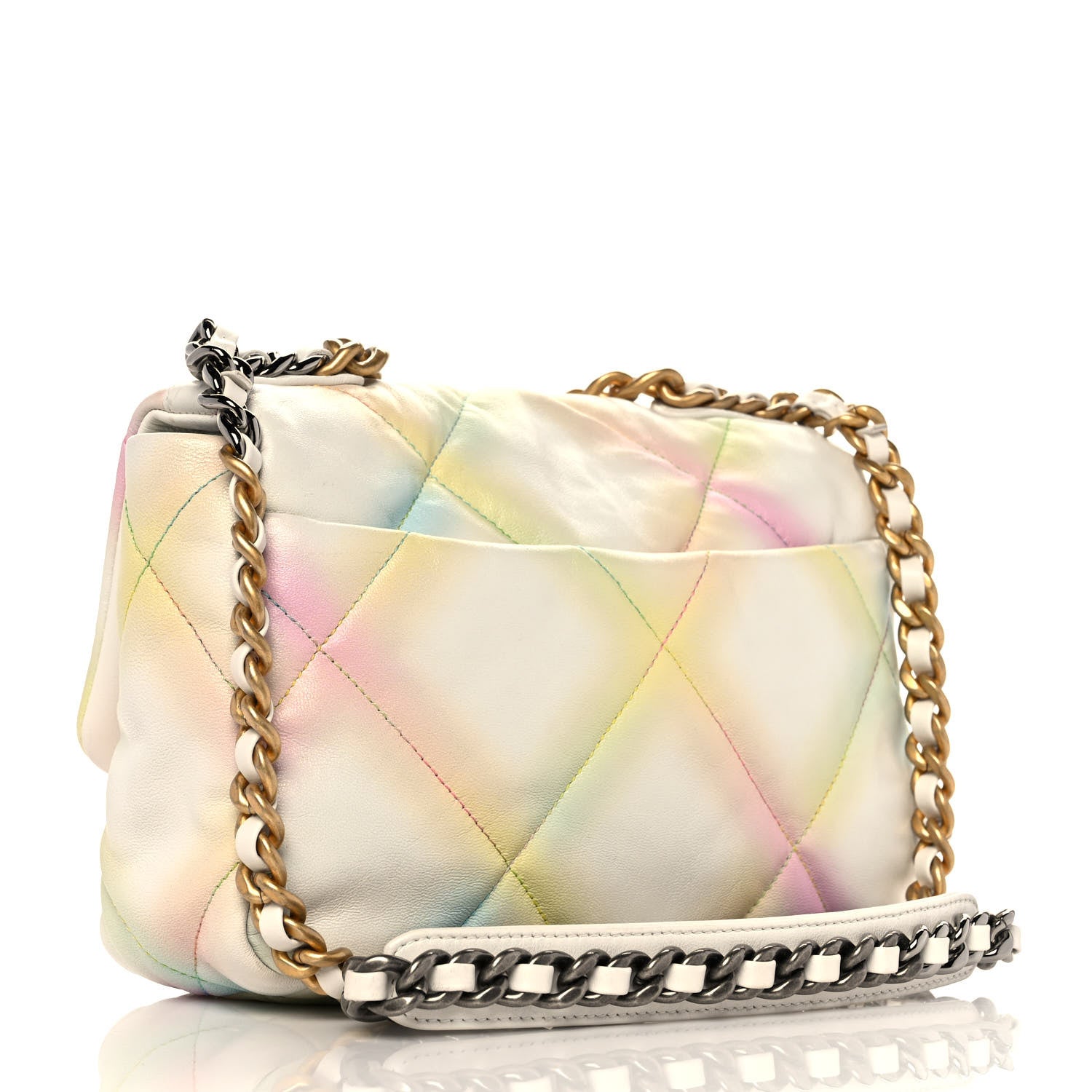 Chanel Printed Goatskin Quilted Medium Chanel 19 Flap White Multicolor 3 of 9