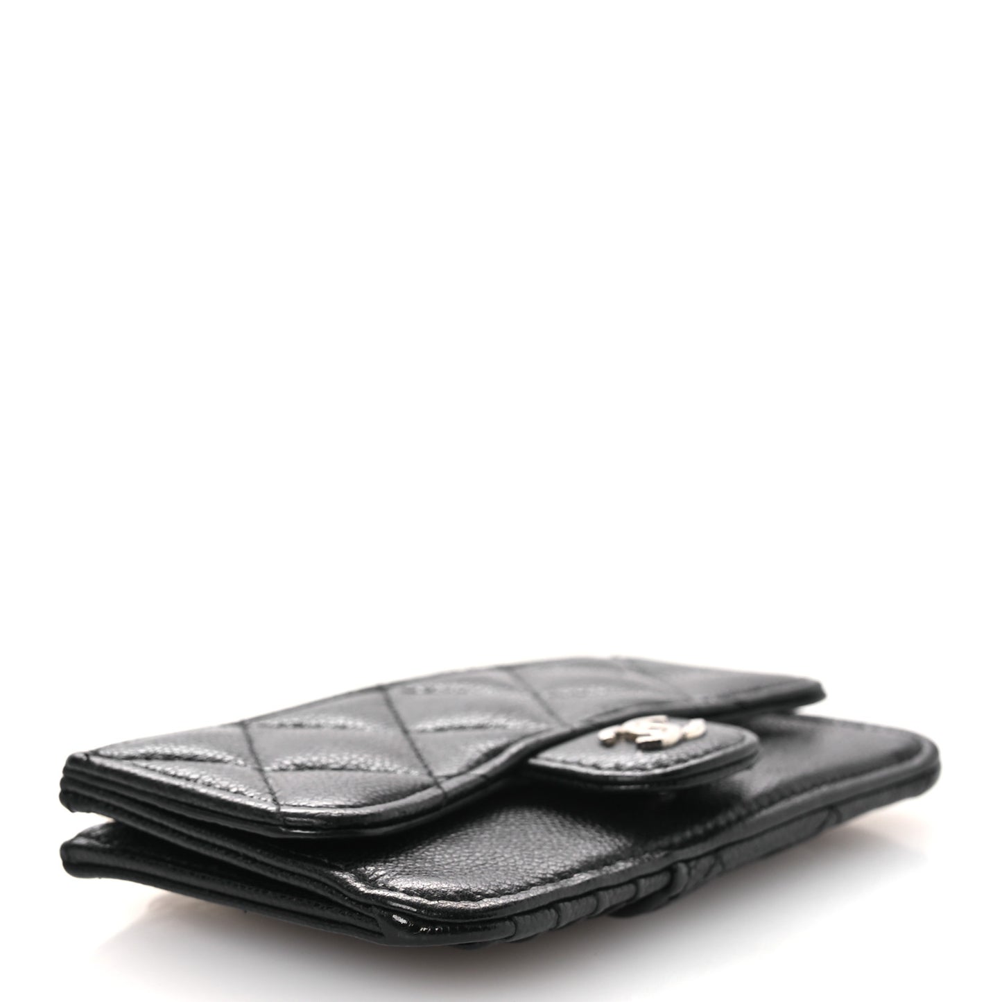Caviar Quilted Flap Zip Card Holder Black