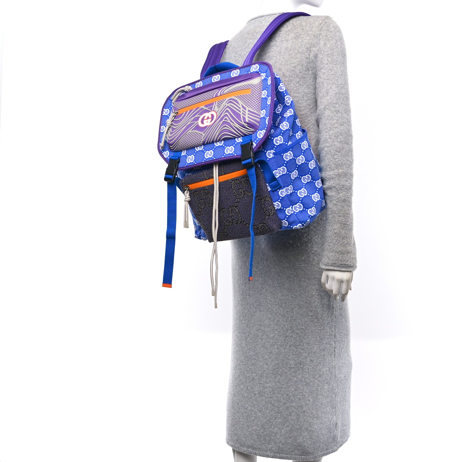 Gucci Jersey GG Monogram All Over Pan Sport Double Buckle Backpack  Blue Multicolor 2 of 12
