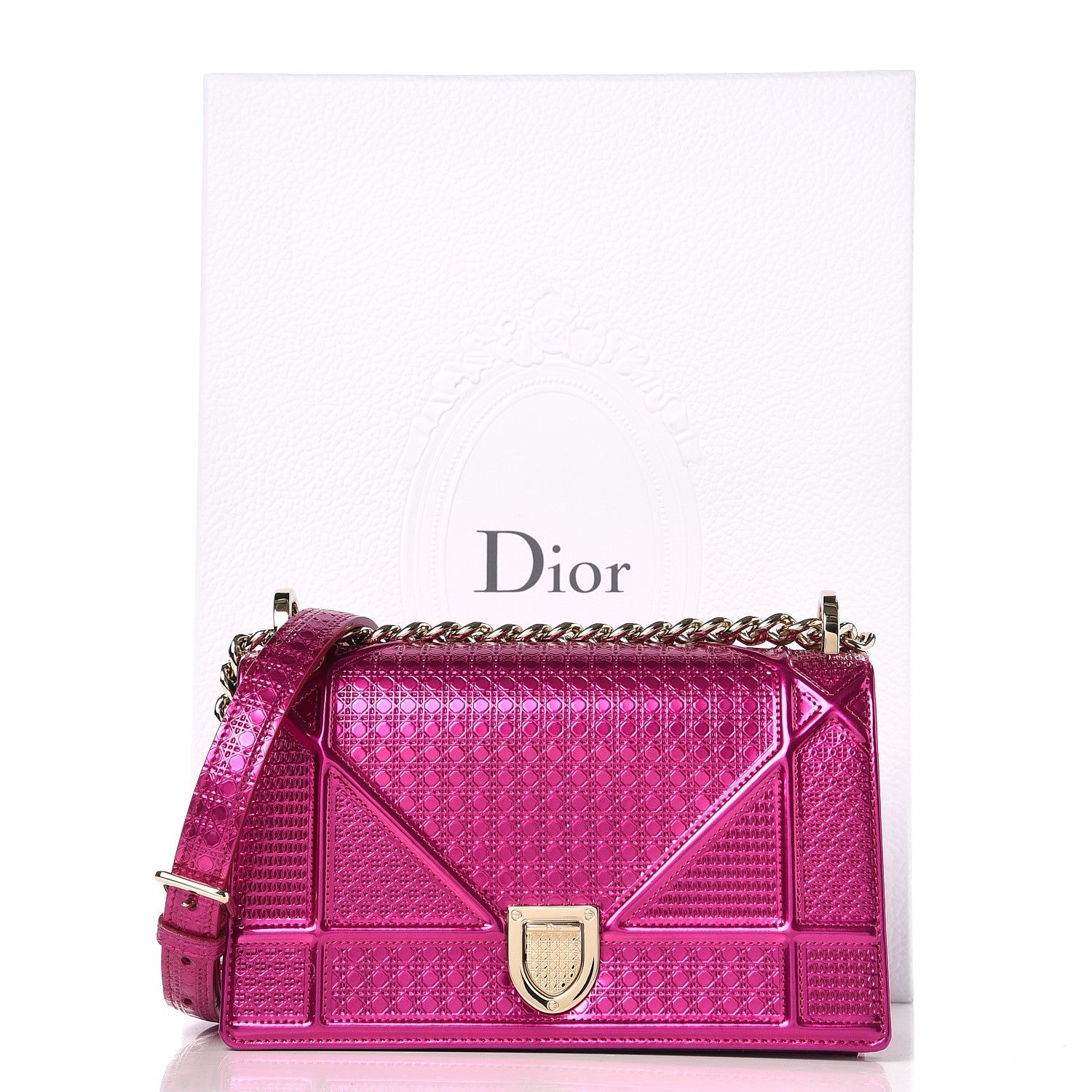 Christian Dior Metallic Patent Micro-Cannage Small Diorama Flap Bag Fuchsia 7 of 7