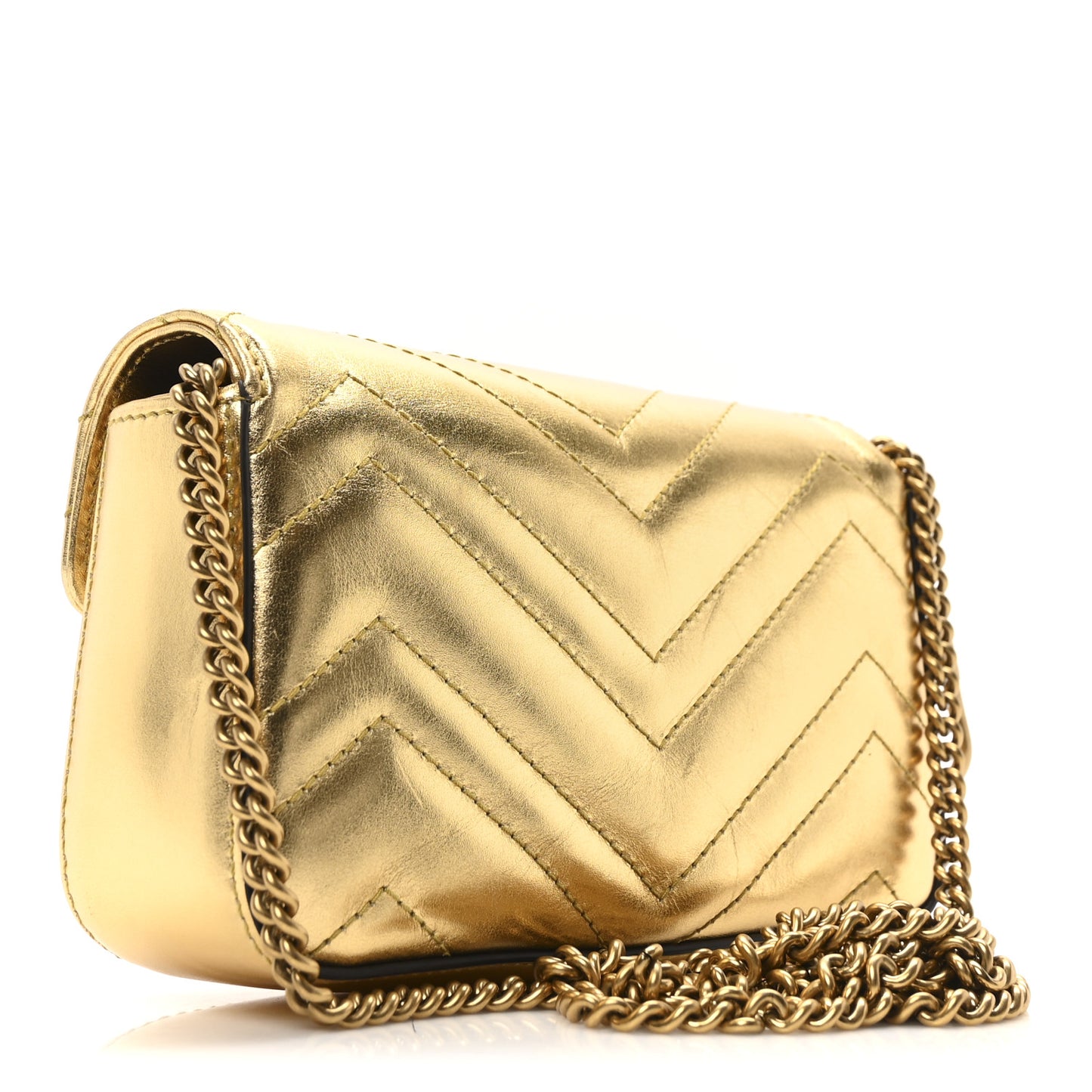 Metallic Calfskin Matelasse Super Mini GG Marmont Shoulder Bag Gold