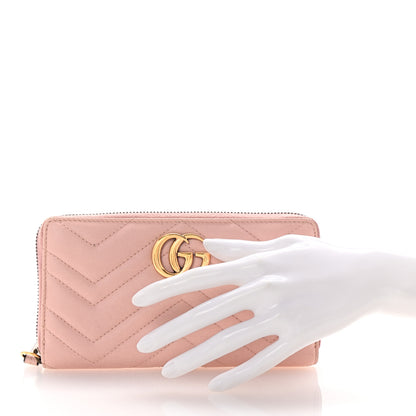 Gucci Calfskin Matelasse GG Marmont Zip Around Wallet Perfect Pink 2 of 6
