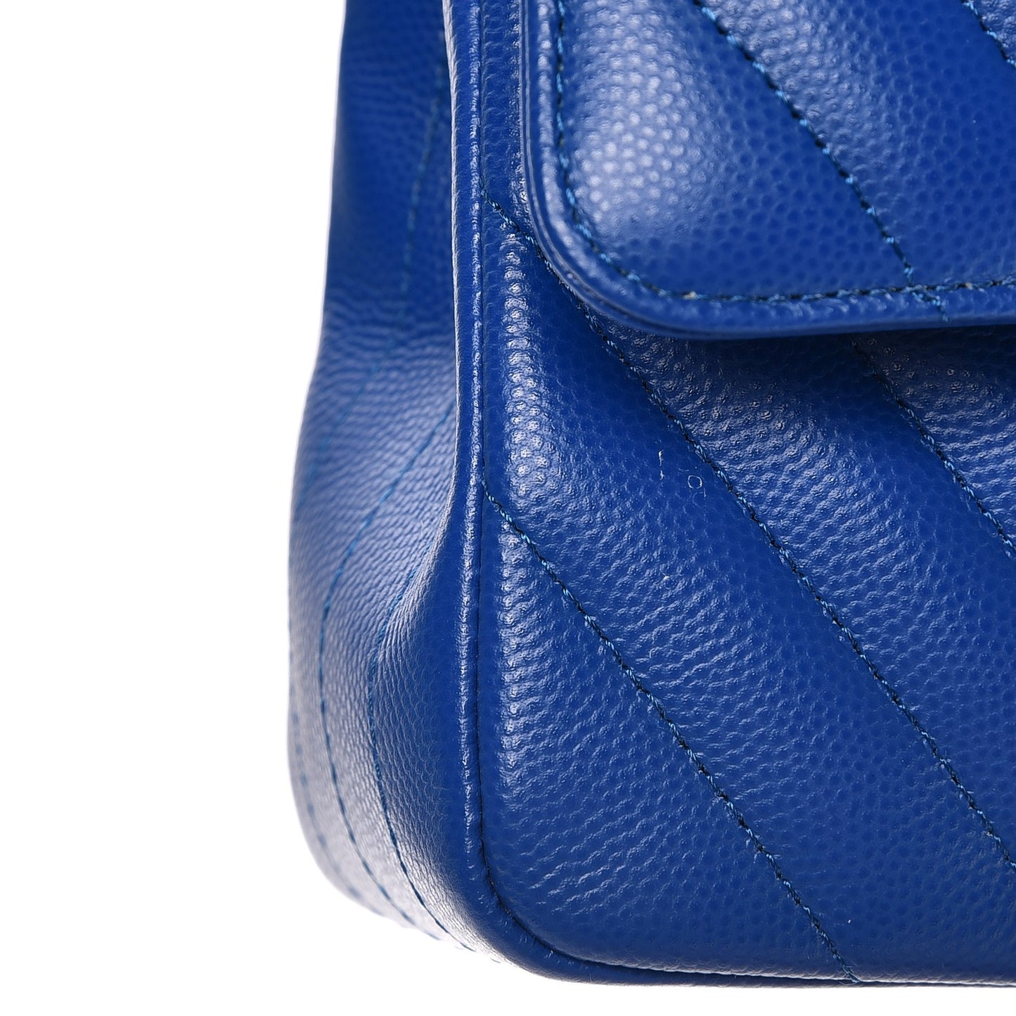 Caviar Chevron Quilted Medium Double Flap Bright Blue