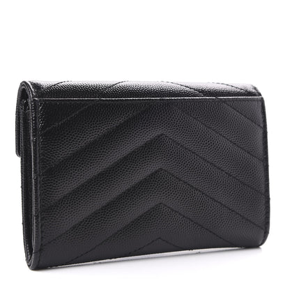 Saint Laurent Grain De Poudre Matelasse Chevron Small Monogram Envelope Wallet Black 3 of 7