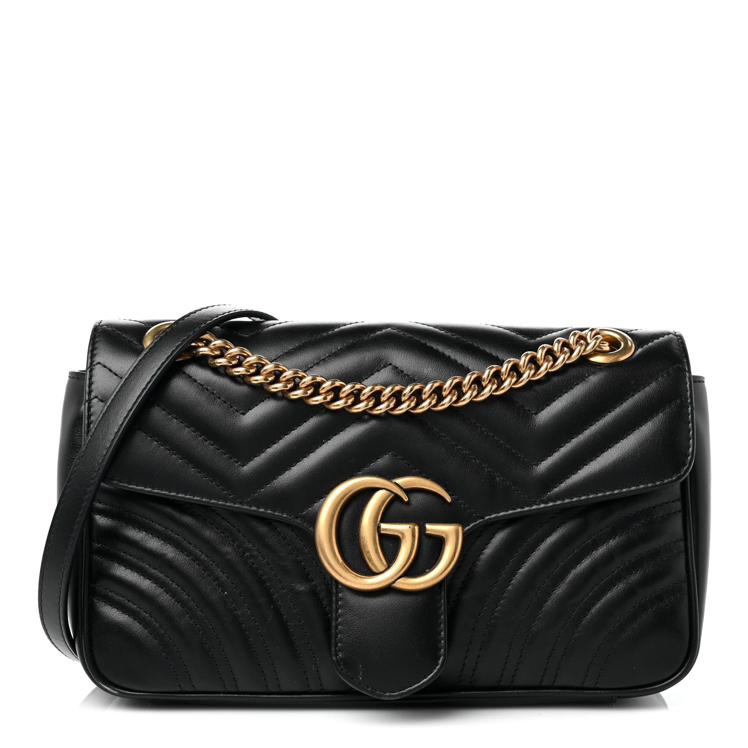 Gucci Calfskin Matelasse Small GG Marmont Shoulder Bag Black 1 of 16