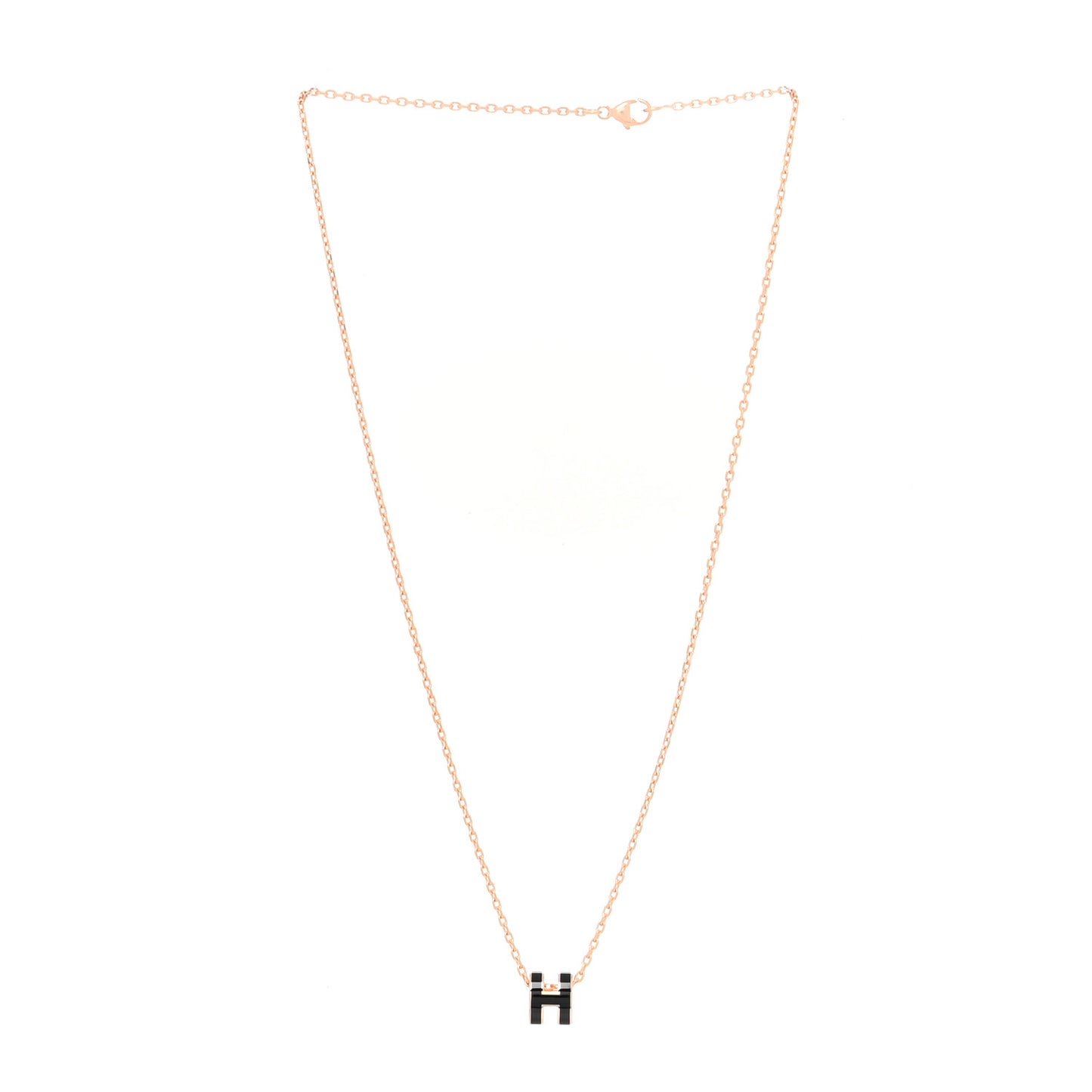 Lacquered Rose Gold Mini Pop H Pendant Necklace Black