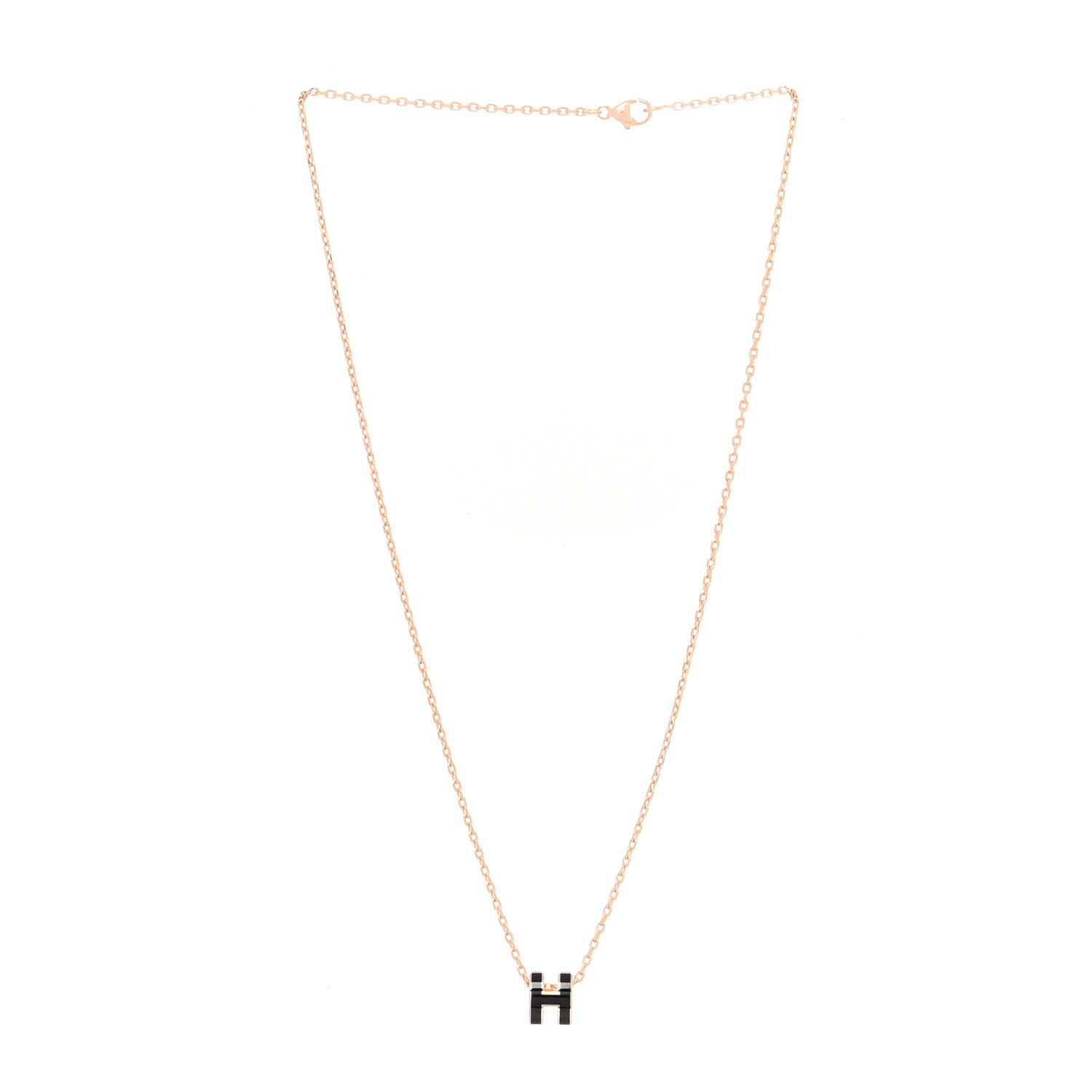 Hermes Lacquered Rose Gold Mini Pop H Pendant Necklace Black 3 of 5