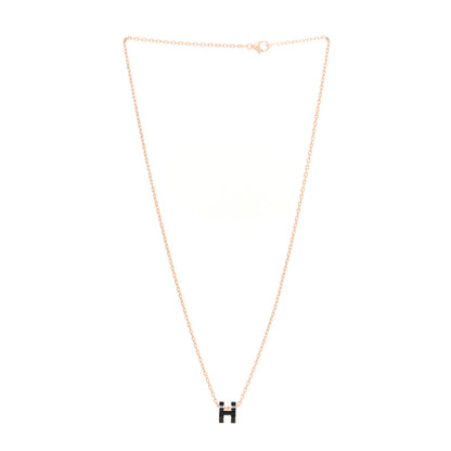Hermes Lacquered Rose Gold Mini Pop H Pendant Necklace Black 3 of 5