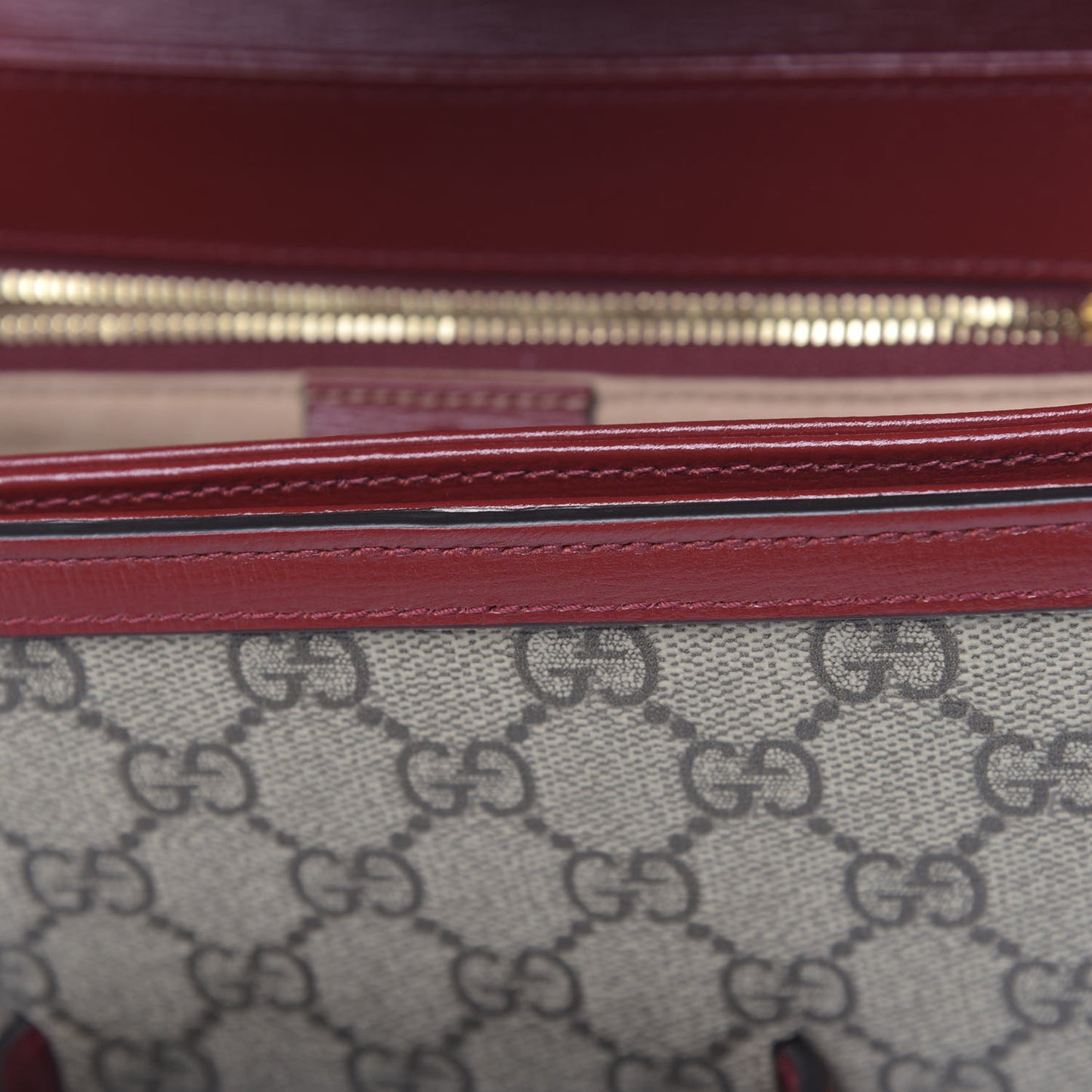 GG Supreme Monogram Azalea Calfskin Horsebit 1955 Shoulder Bag Beige Ebony New Cherry Red