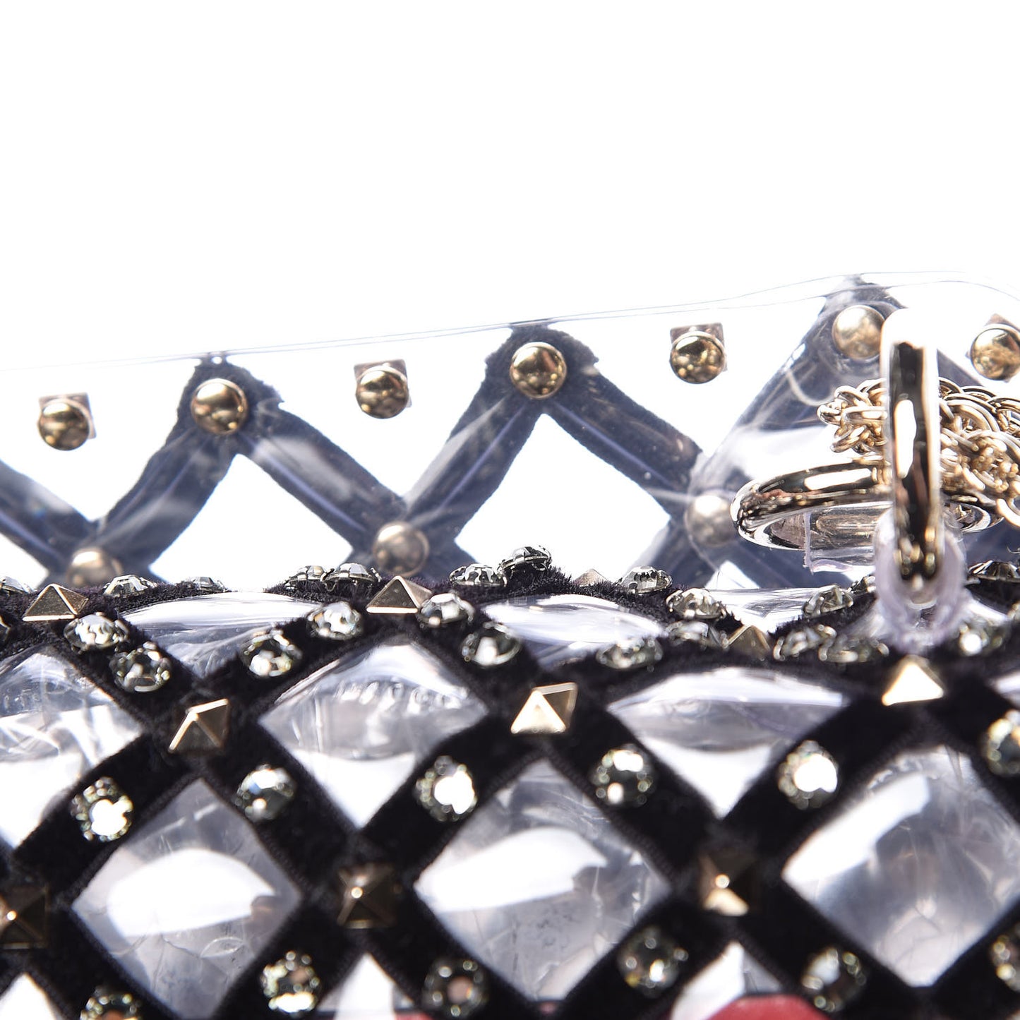 PVC Velvet Crystal Embellished Medium Rockstud Spike Shoulder Bag