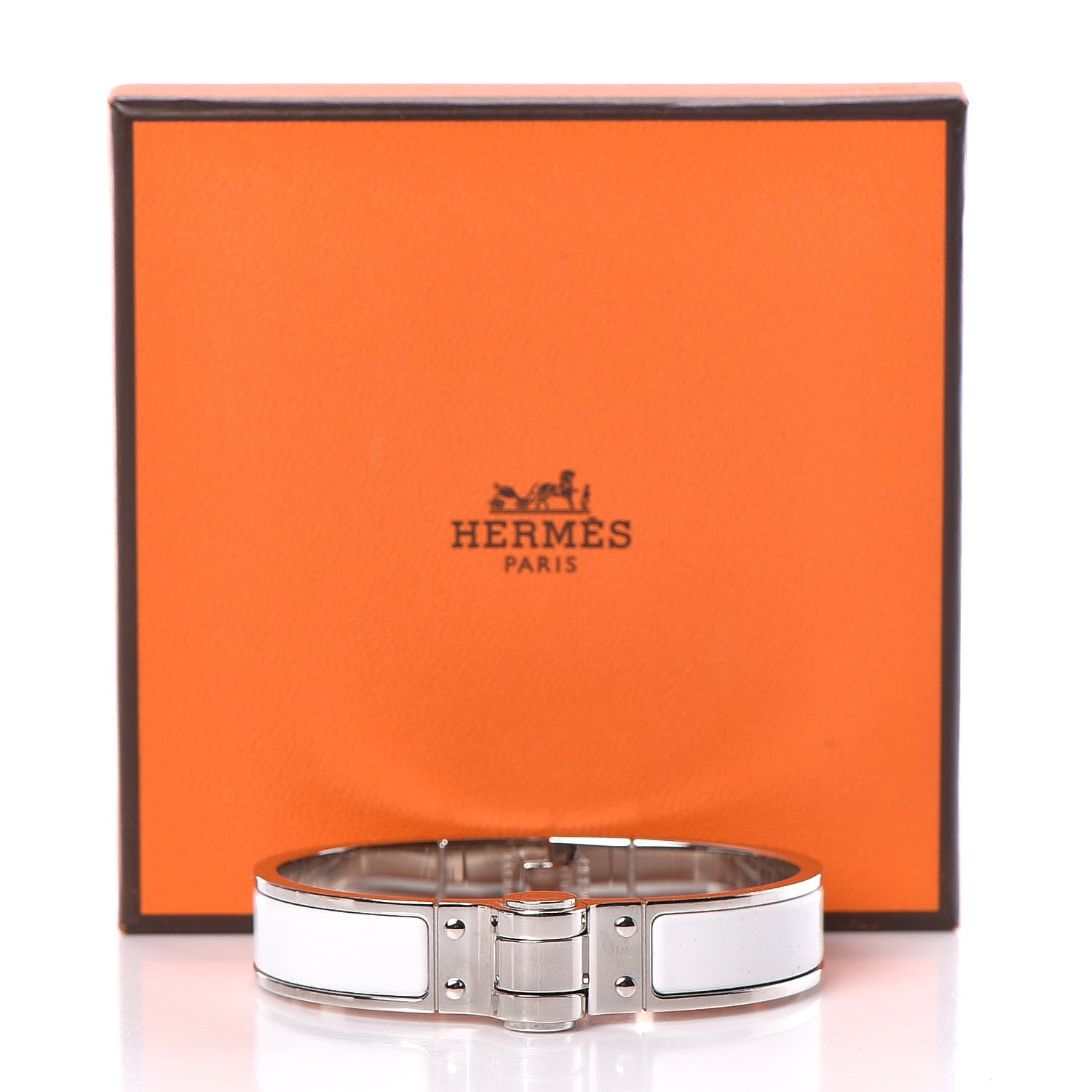 Hermes Enamel Charniere Uni Narrow Hinged Bracelet S White 5 of 5