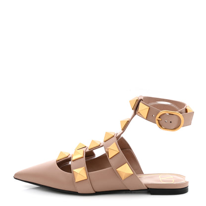 Valentino Garavani Calfskin Roman Stud Ankle Strap Flat Mules 36 Rose Cannelle 1 of 10