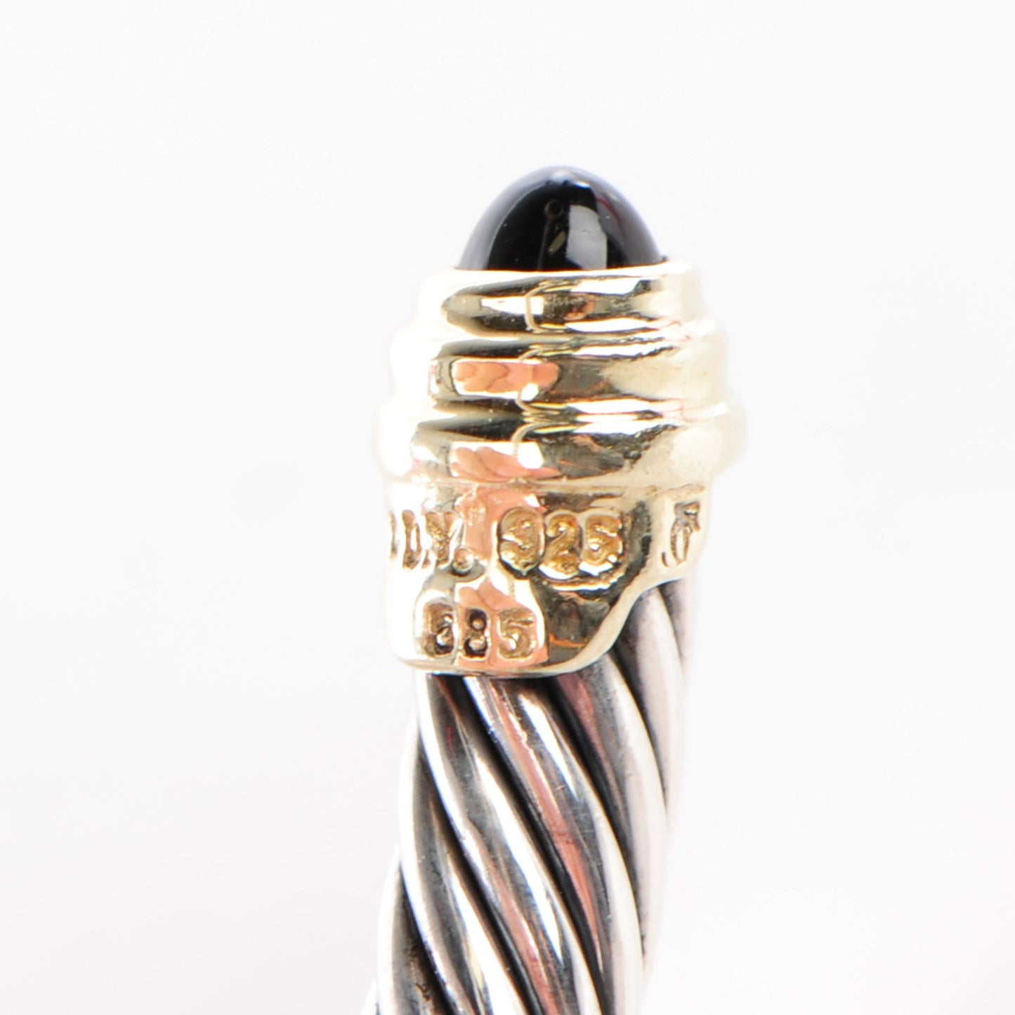 Sterling Silver 14K Yellow Gold Black Onyx 5mm Cable Classics Bracelet