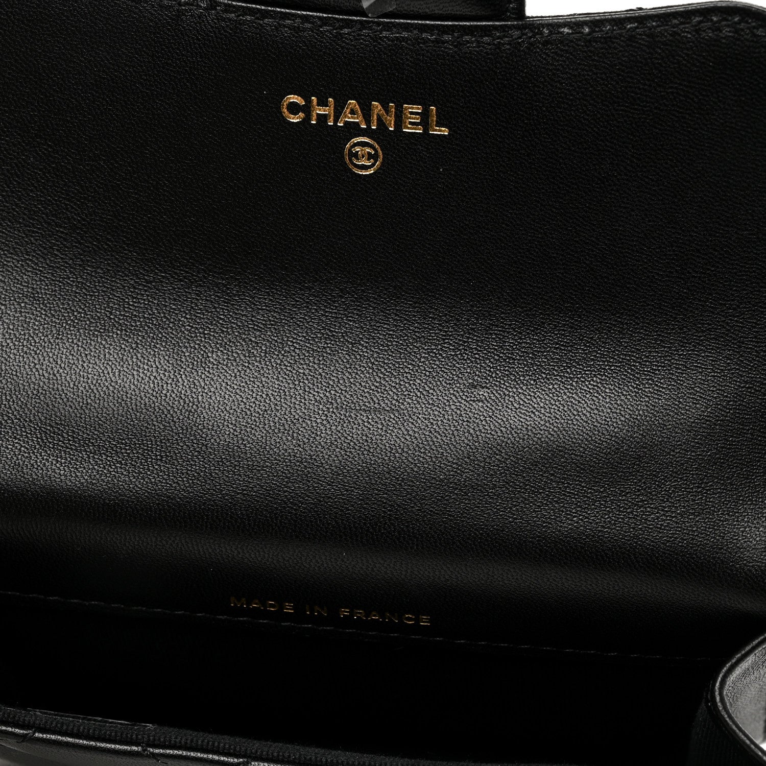 Chanel Lambskin Quilted Top Handle Flap Coin Purse With Chain Black 12 of 13