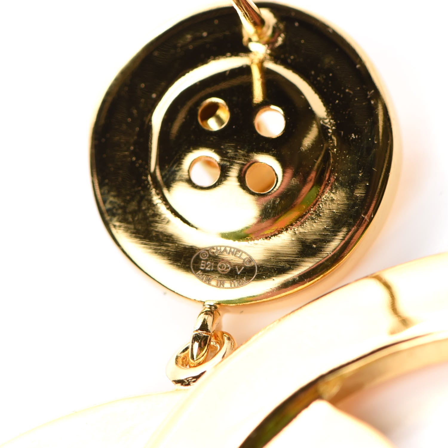 Chanel Metal Large Paris Button Earrings Gold 4 of 4