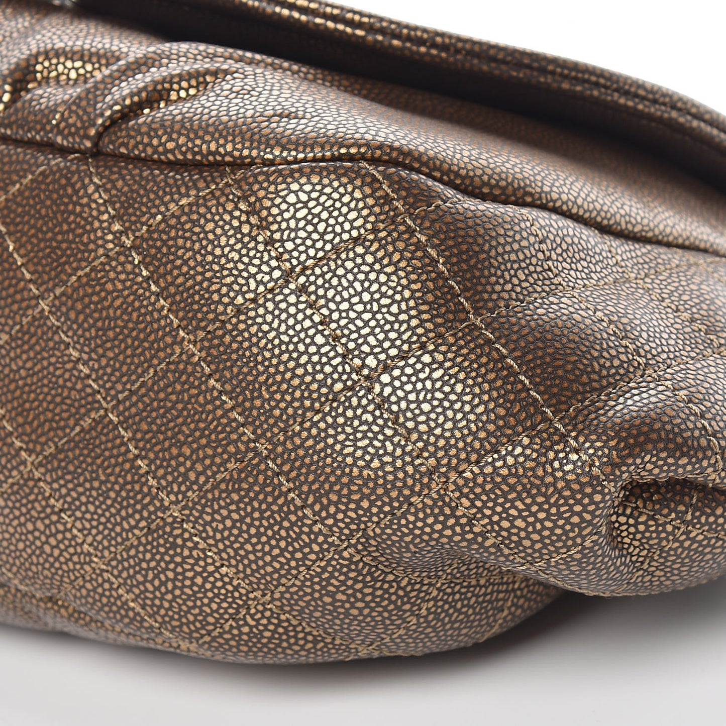 Metallic Caviar Half Moon Large Flap Bronze