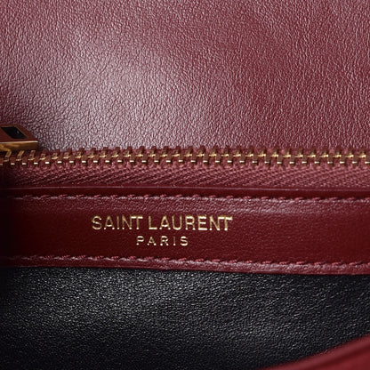 Saint Laurent Calfskin Suede Matelasse Chevron Medium Monogram College Bag Burgundy 6 of 8