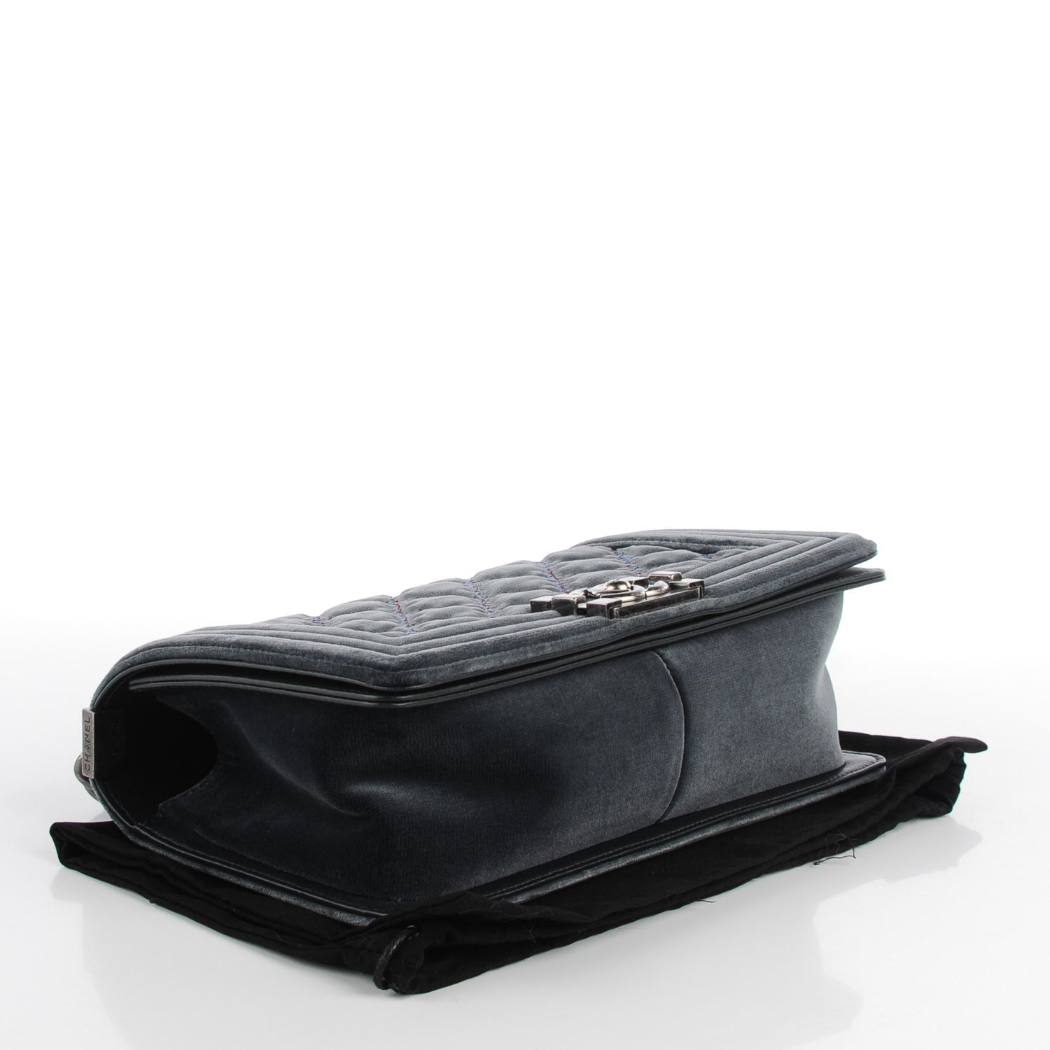 Chanel Velvet Tweed Quilted Medium Boy Flap Dark Grey 4 of 8