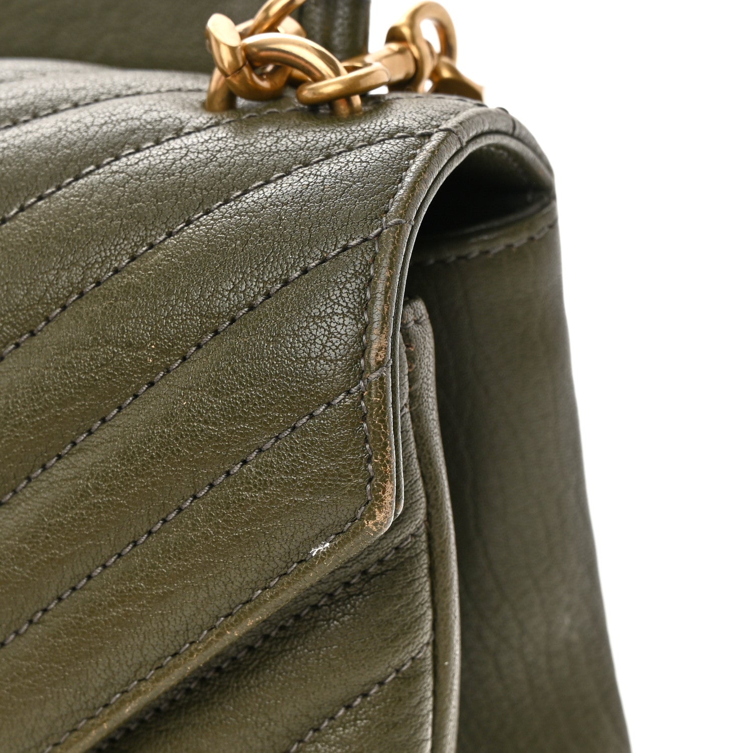Saint Laurent Sheepskin Matelasse Chevron Monogram Medium College Bag Military Olive 18 of 20