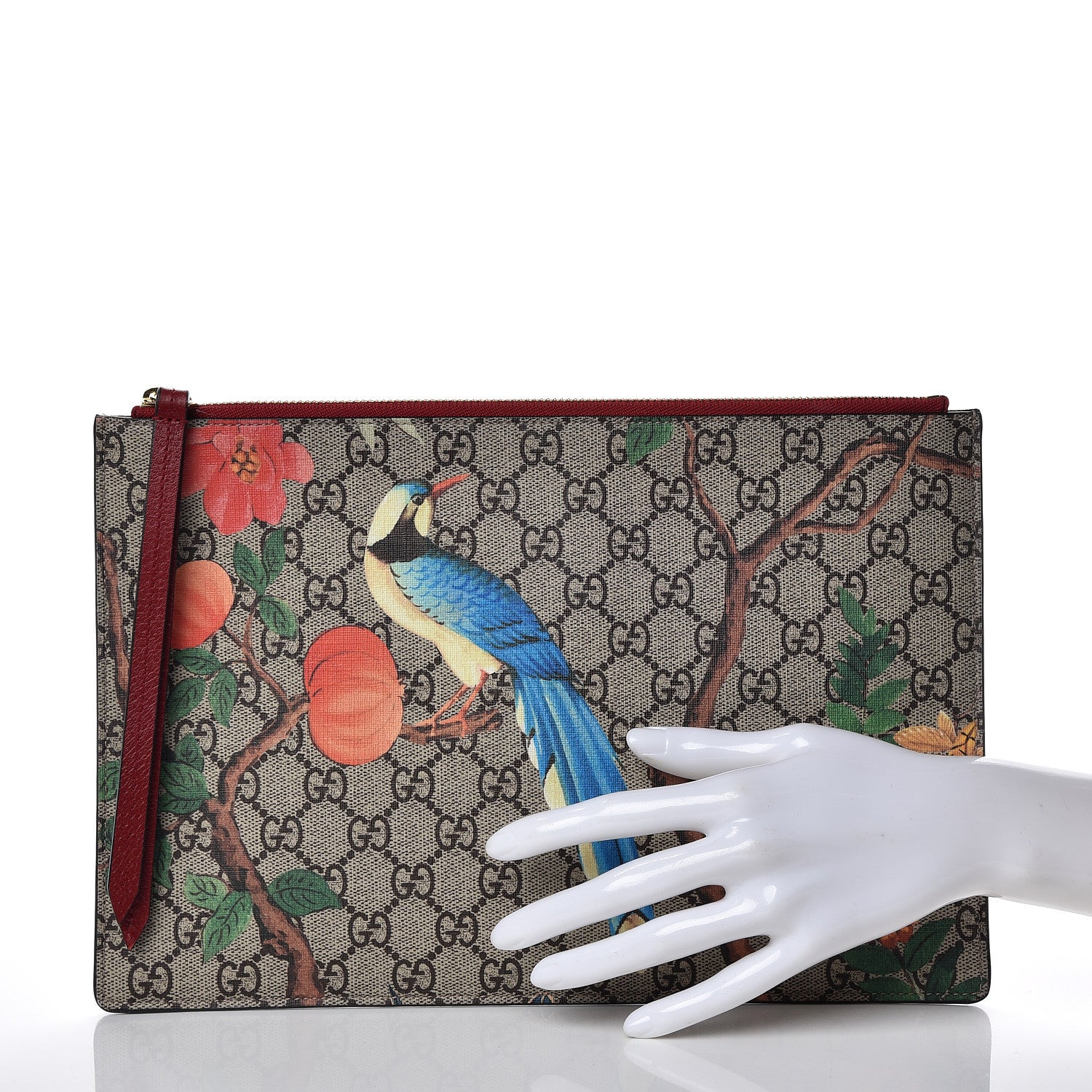 Gucci GG Supreme Monogram Tian Large Zip Pouch Beige Multicolor Red 2 of 8