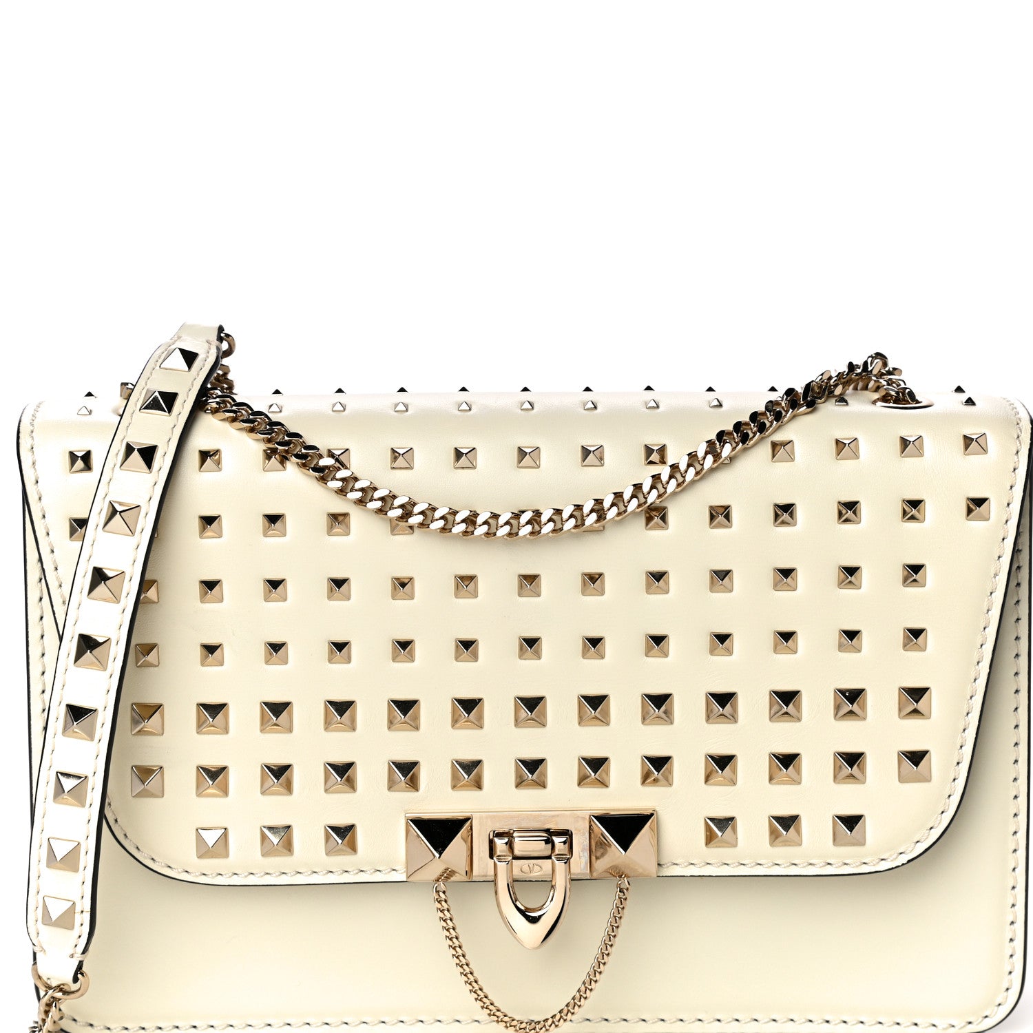 Valentino Garavani Vitello Small Rockstud All Over Demilune Shoulder Bag Light Ivory 8 of 11