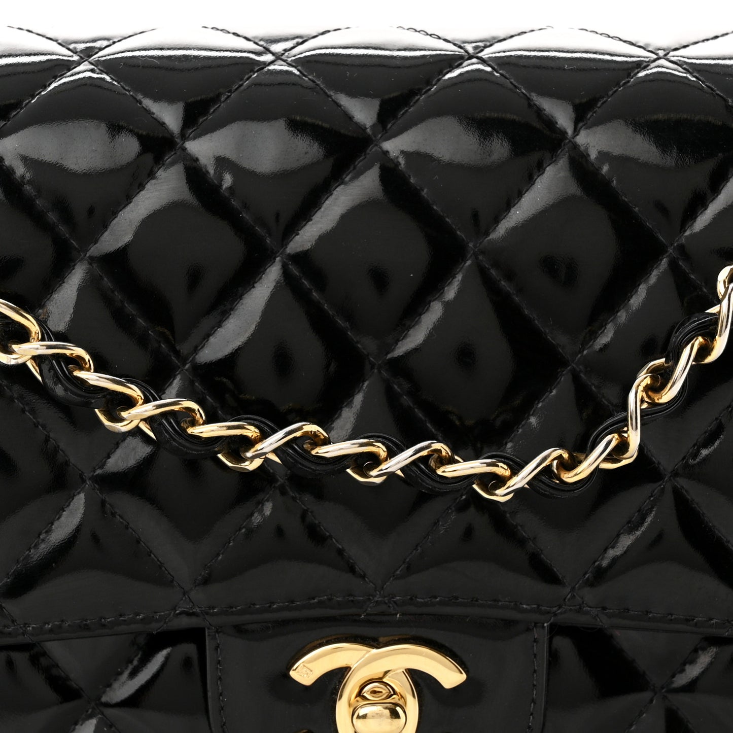 Patent Quilted Medium Double Flap Black