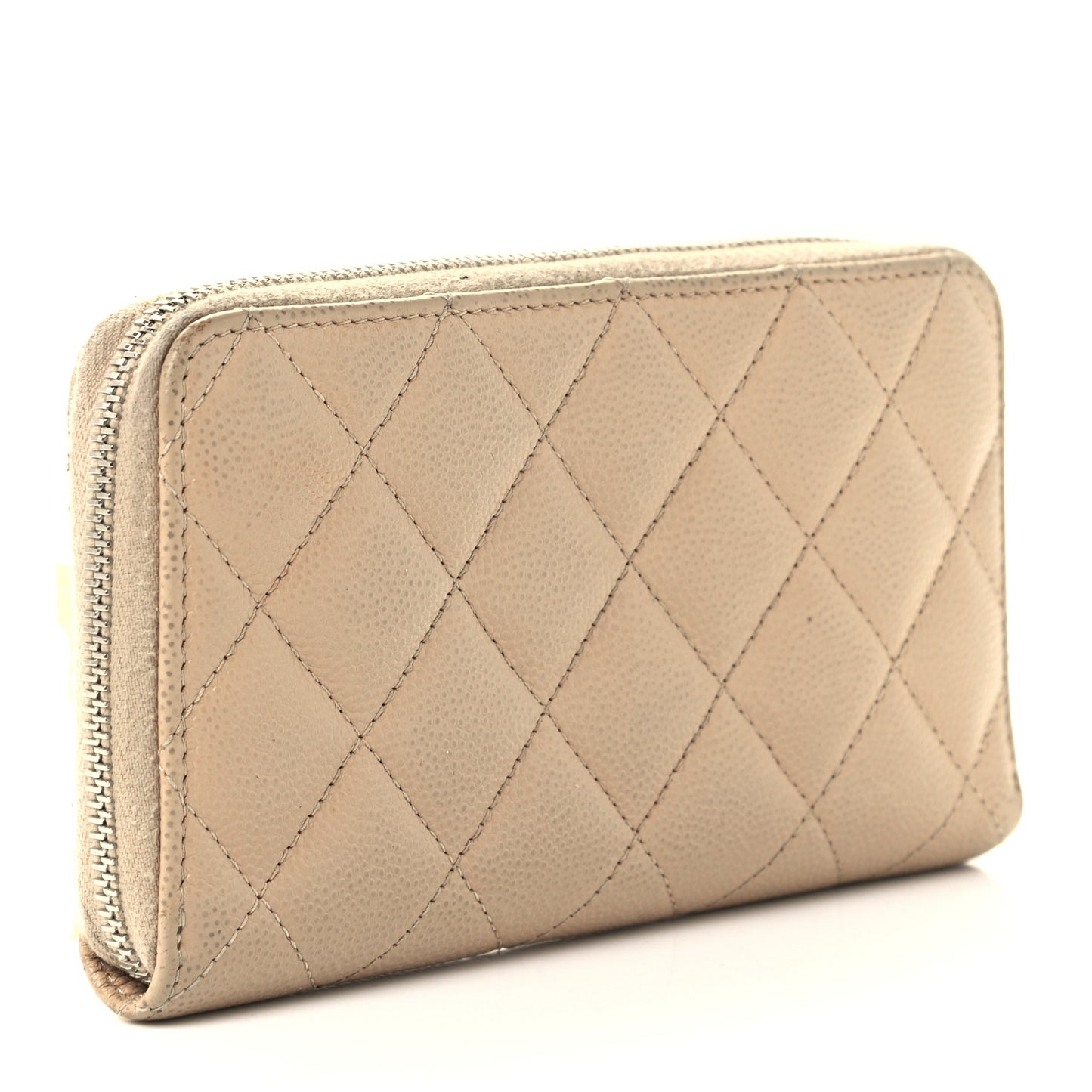 Caviar Quilted Medium Zip Around Wallet Beige