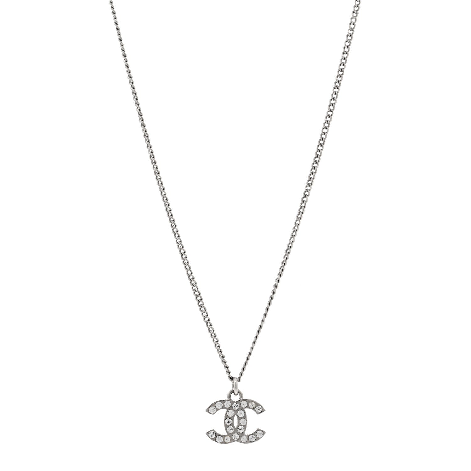 Chanel Crystal Timeless CC Necklace Silver 1 of 5