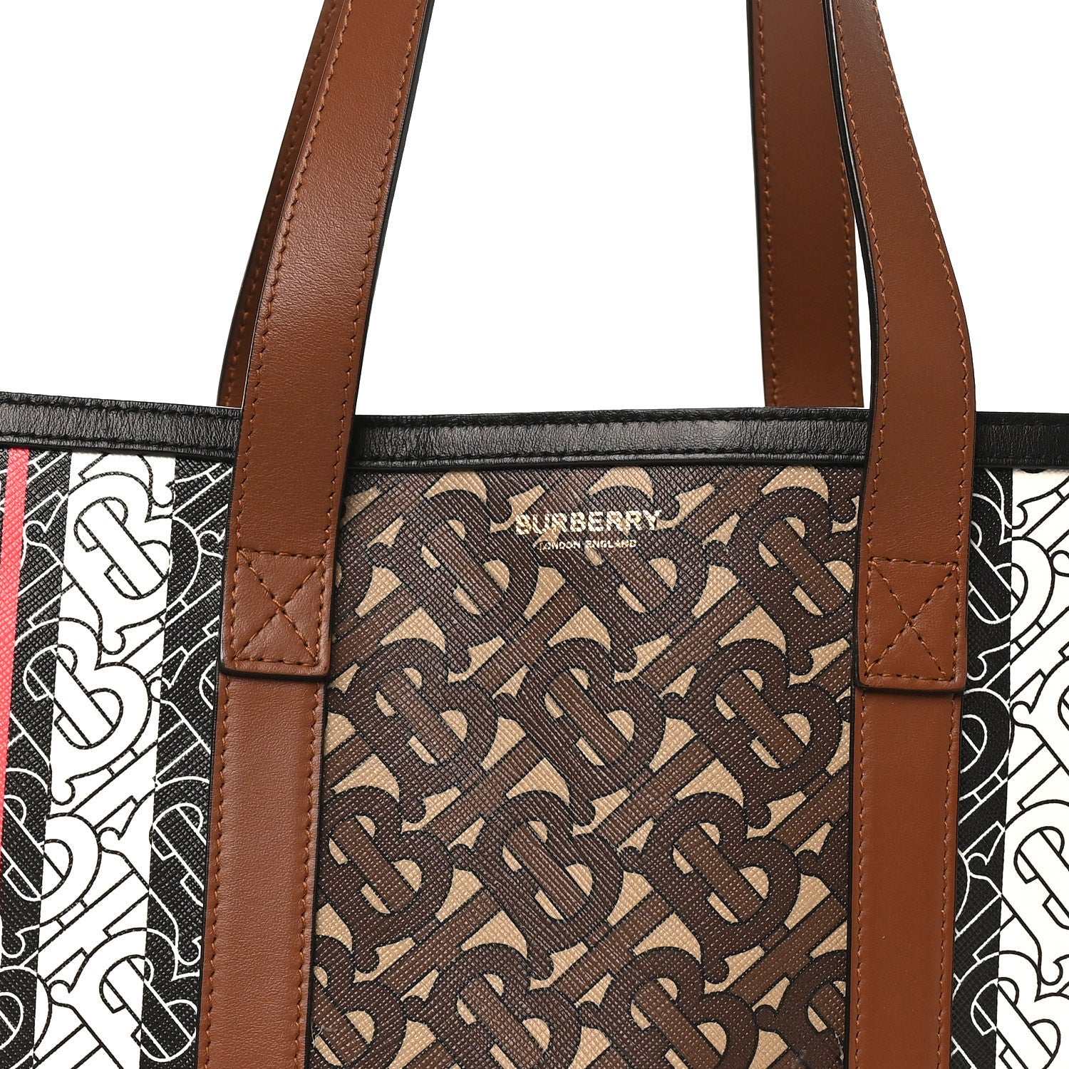 Burberry E-Canvas Monogram Stripe Book Tote Black Bridle Brown 7 of 9