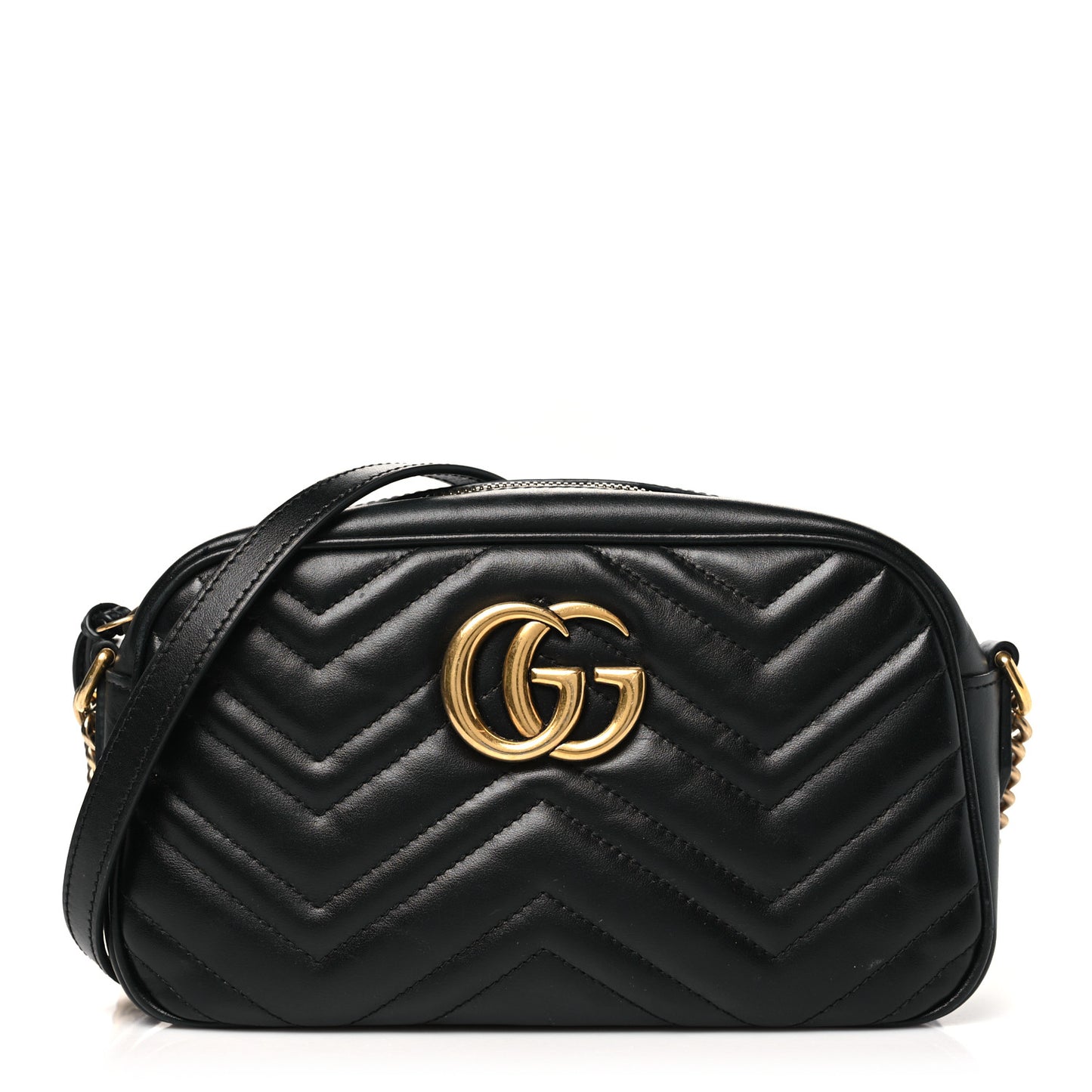 Calfskin Matelasse Small GG Marmont Chain Shoulder Bag Black