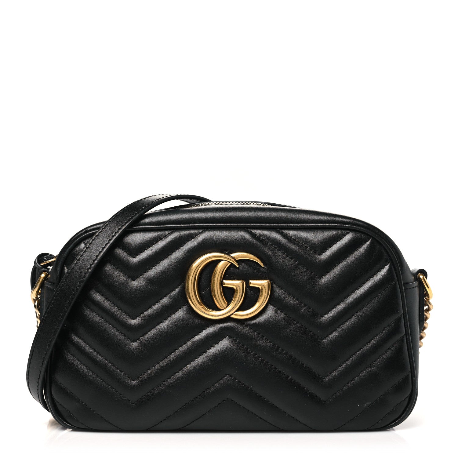Gucci Calfskin Matelasse Small GG Marmont Chain Shoulder Bag Black 1 of 12