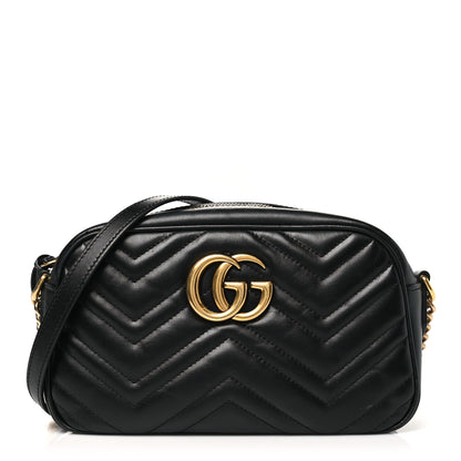 Gucci Calfskin Matelasse Small GG Marmont Chain Shoulder Bag Black 1 of 12