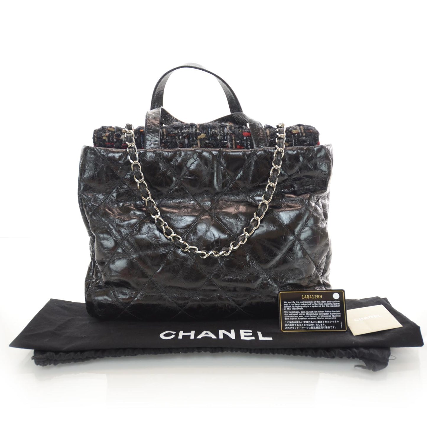 Glazed Calfskin Tweed Portobello Tote Black