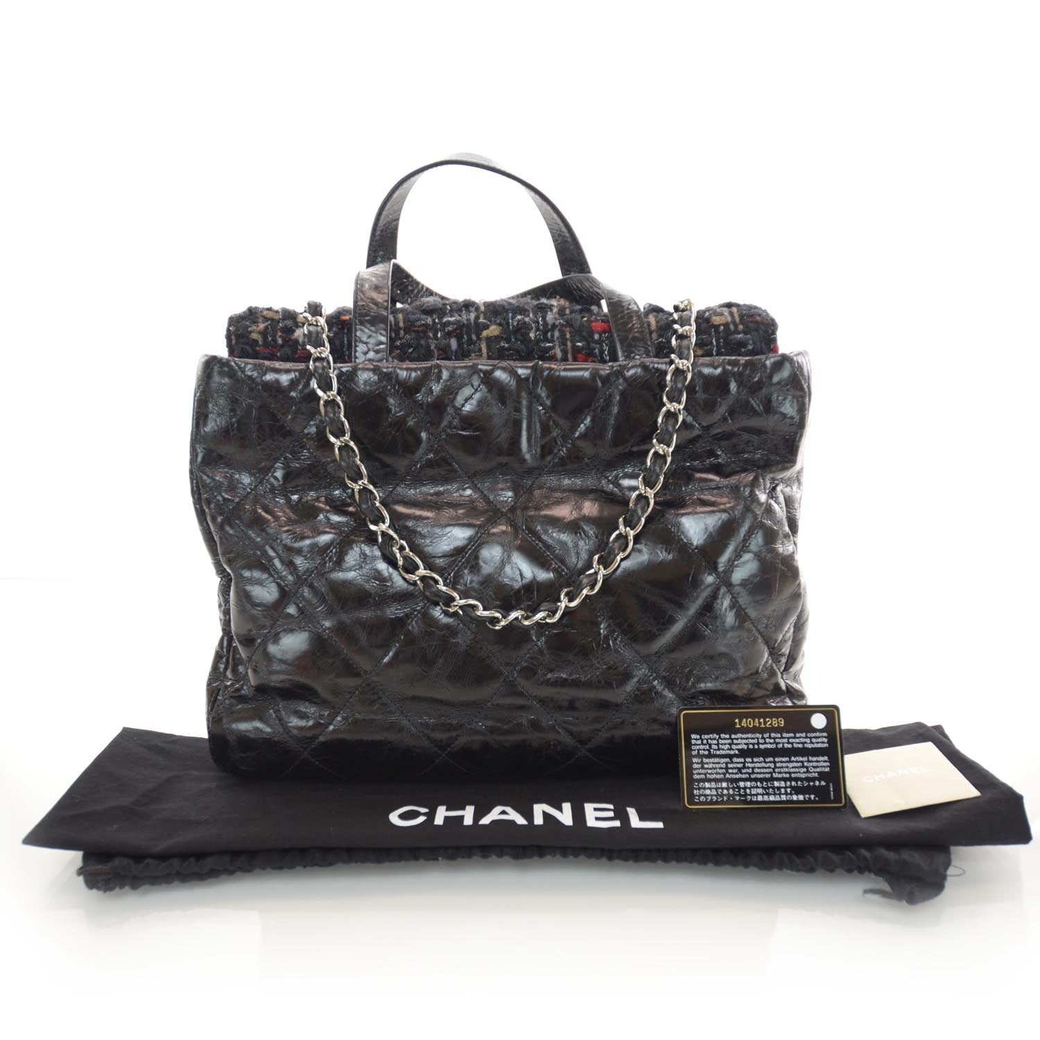 Chanel Glazed Calfskin Tweed Portobello Tote Black 3 of 11