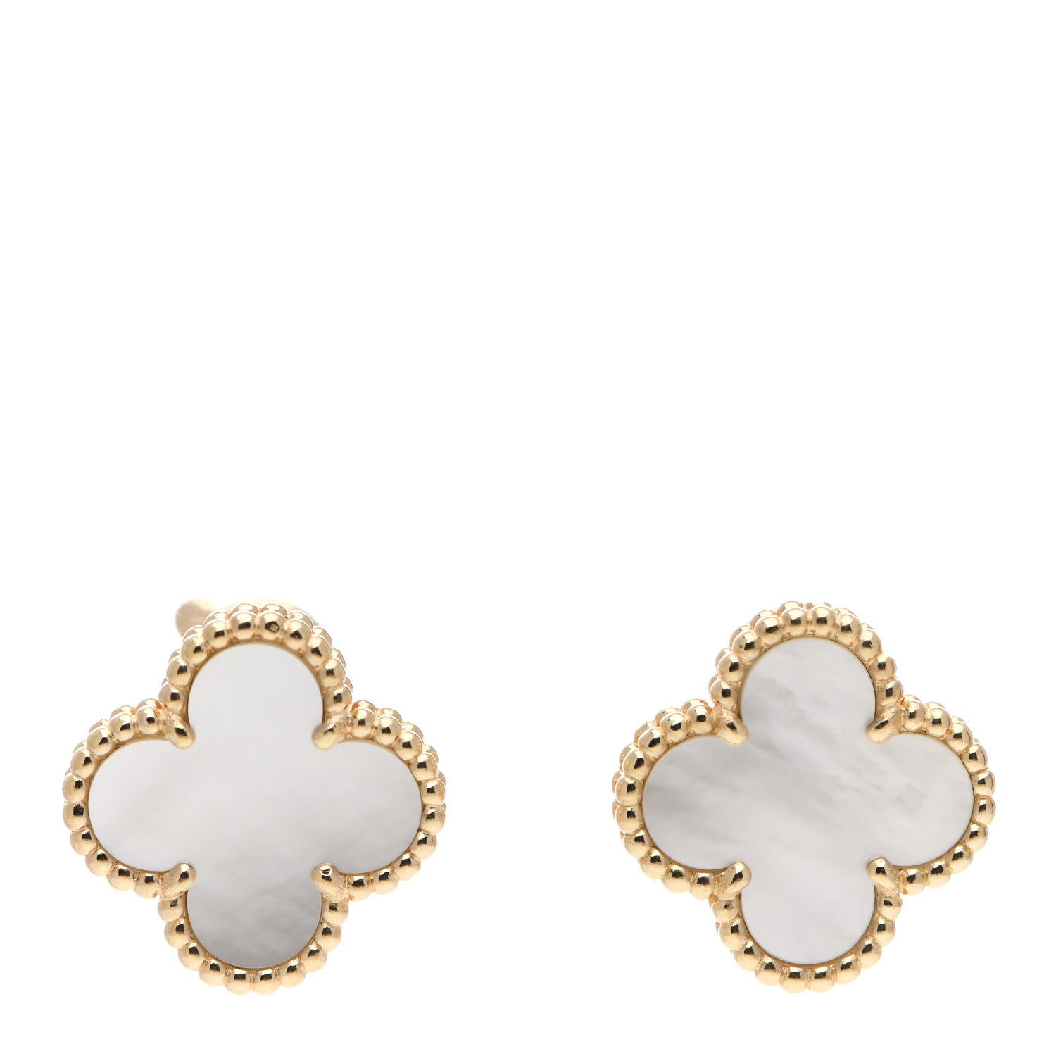 Van Cleef & Arpels 18K Yellow Gold Mother of Pearl Vintage Alhambra Earrings 1 of 5