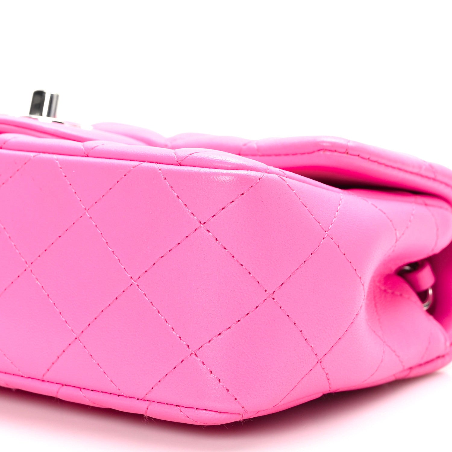 Chanel Lambskin Quilted Mini Rectangular Flap Neon Pink 8 of 10