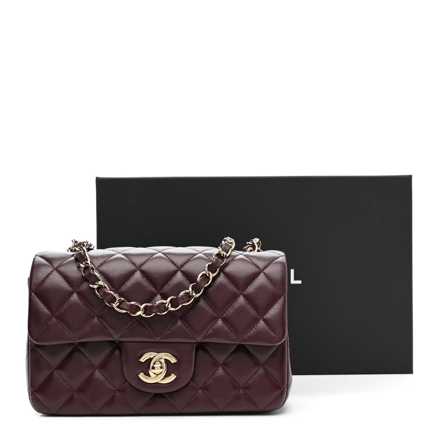 Lambskin Quilted Mini Rectangular Flap Burgundy Burgundy