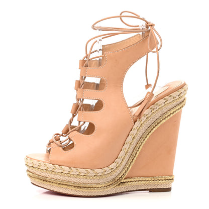 Christian Louboutin Calfskin Spagana 140 Lace Up Platform Wedge Sandals 39 Natural 1 of 9