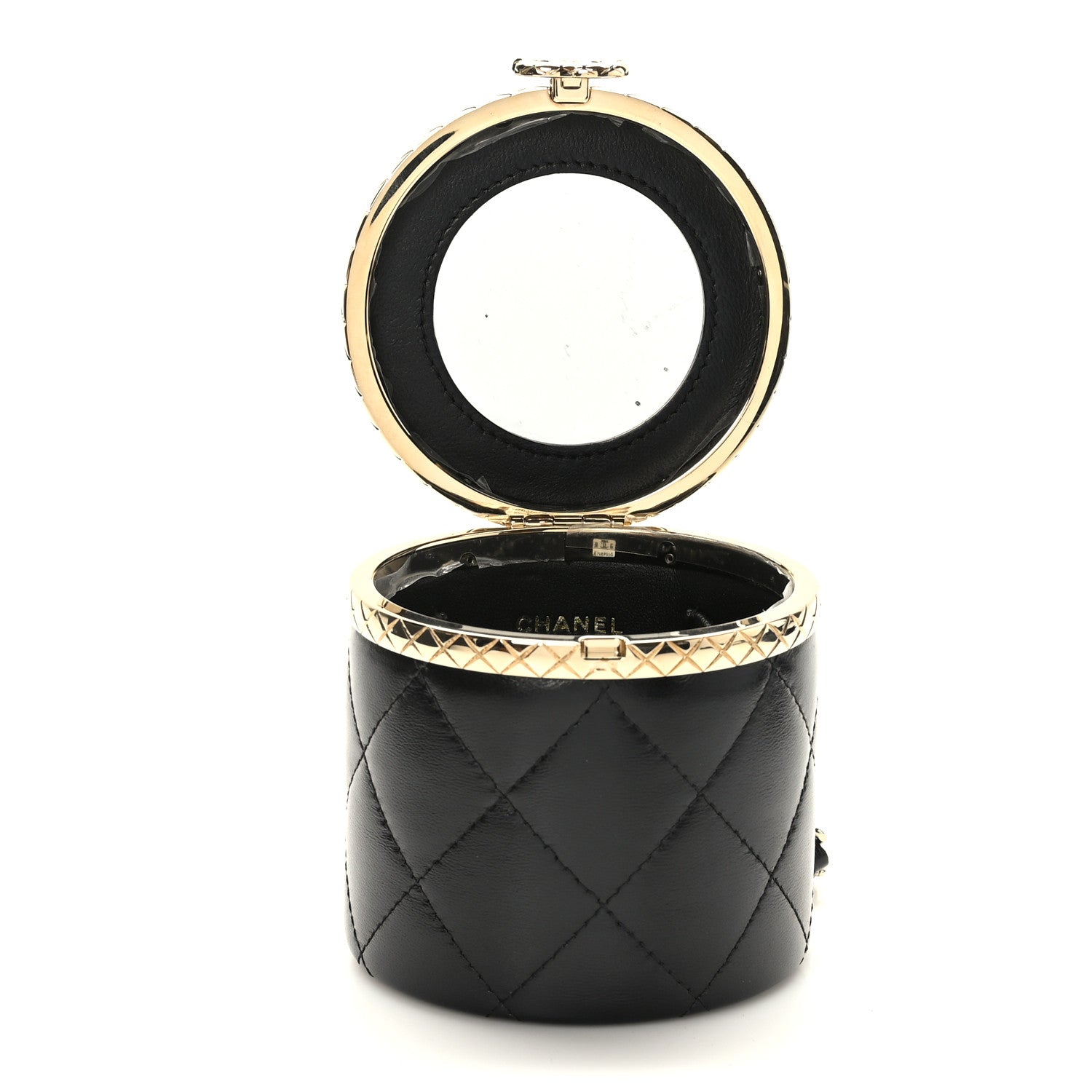 Chanel Metal Lambskin Quilted Mini Lock Frame Vanity Clutch Black 5 of 11