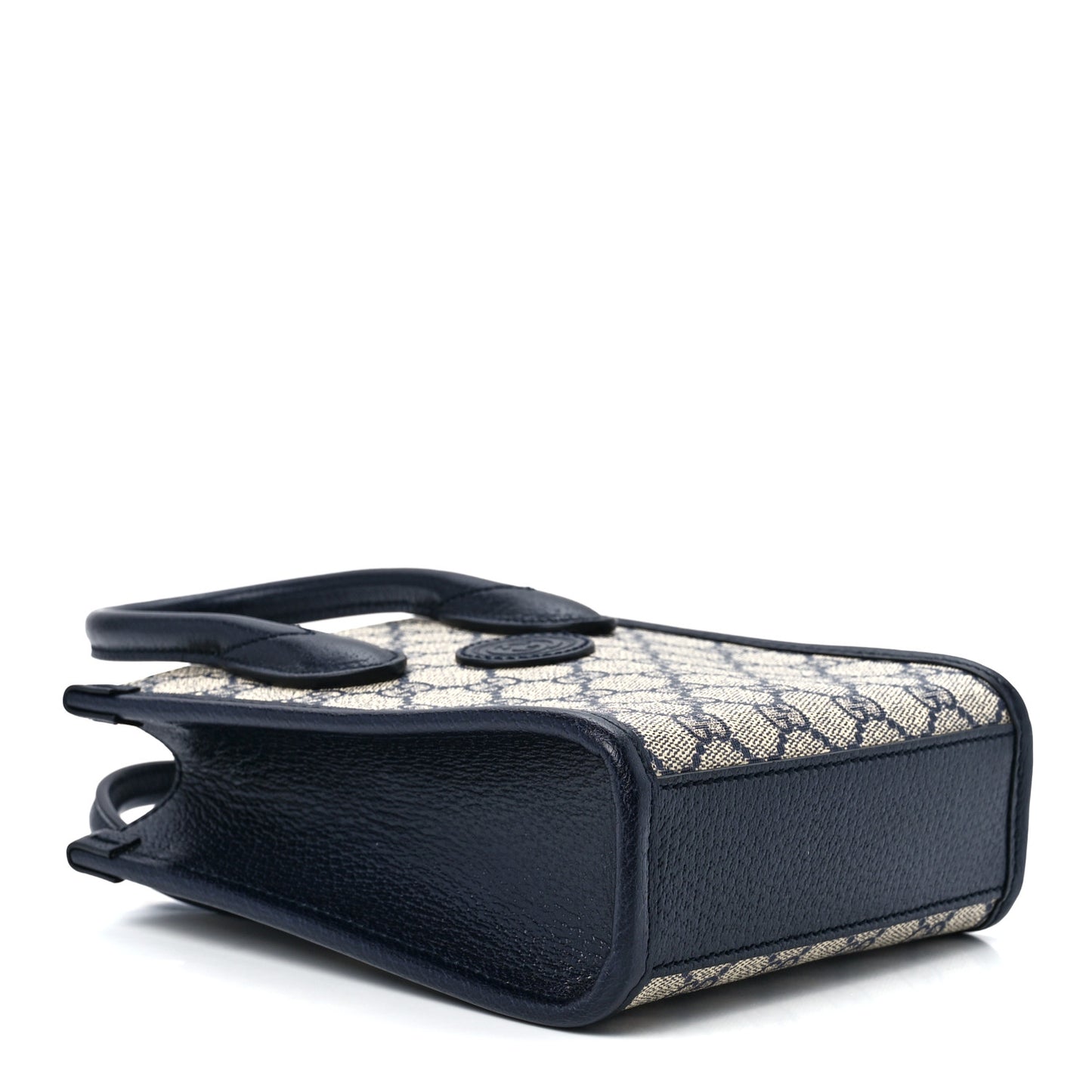 GG Supreme Monogram Textured Dollar Calfskin Mini Retro Interlocking G Tote Bag Beige Blue