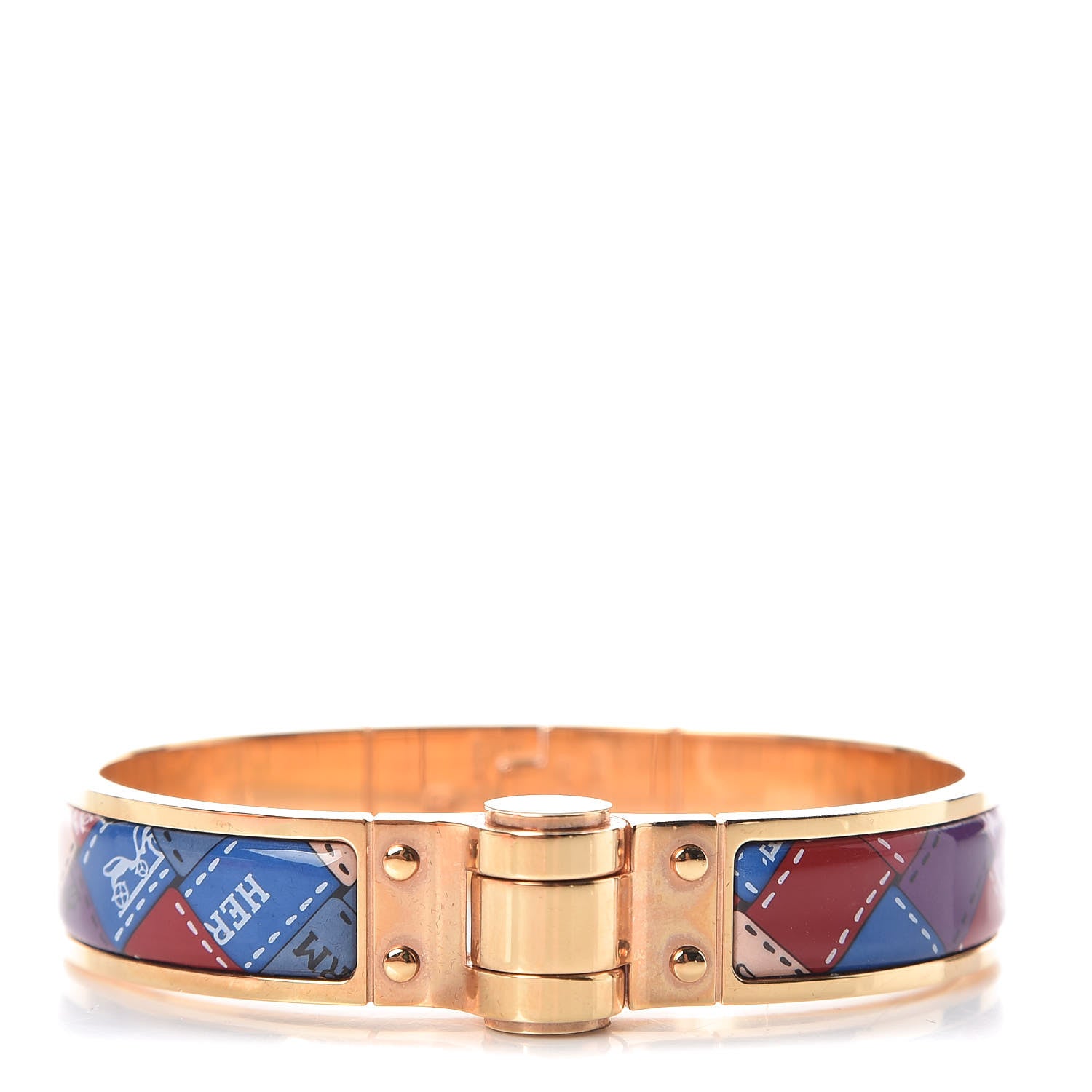Hermes Enamel Printed Narrow Bolduc Au Carre Hinged Bracelet S 1 of 5