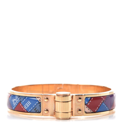 Hermes Enamel Printed Narrow Bolduc Au Carre Hinged Bracelet S 1 of 5